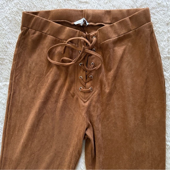 Fashion Nova Brown Faux Suede Lace-Up Flare Pants | Size 1X - Picture 2 of 7